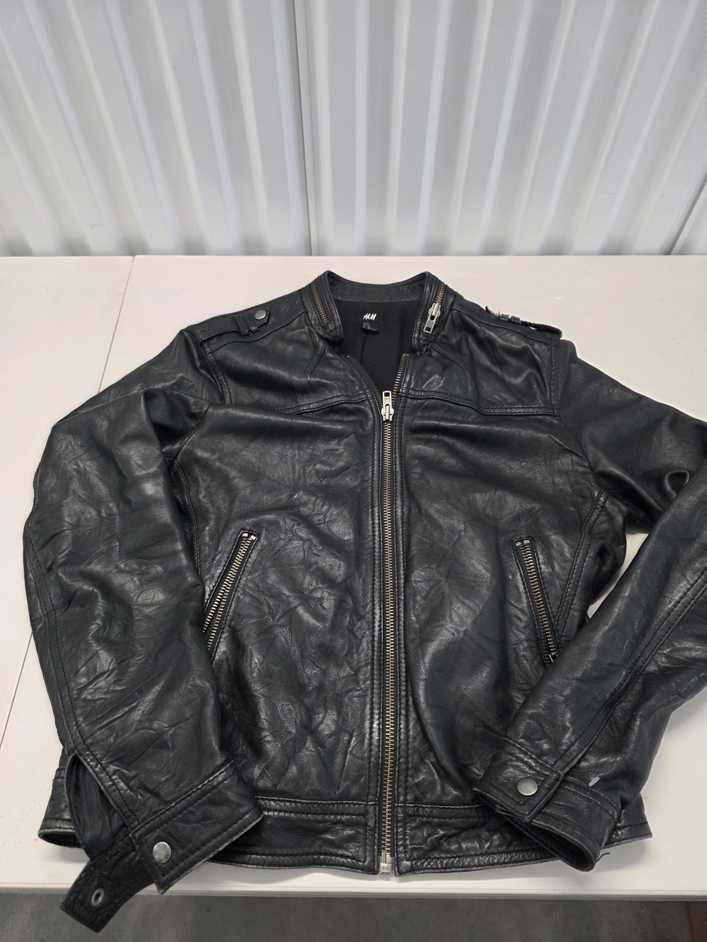H&M Black Leather Men Motorcycle Jacket Size 42R